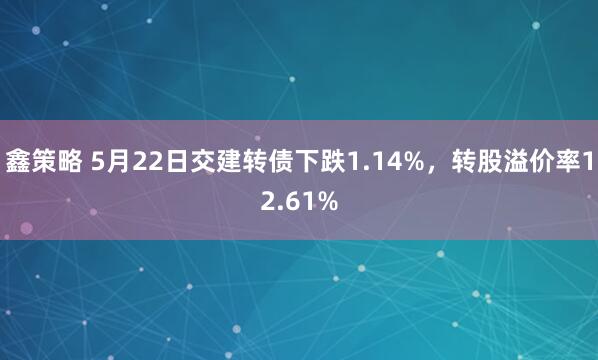 鑫策略 5月22日交建转债下跌1.14%，转股溢价率12.61%